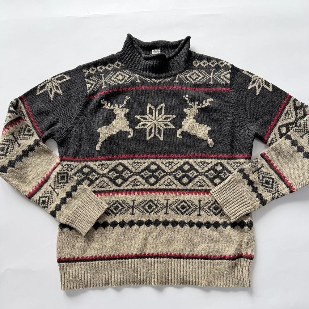 Evan-Picone Women's Medium Reindeer Fair Isle Turtleneck Sweater